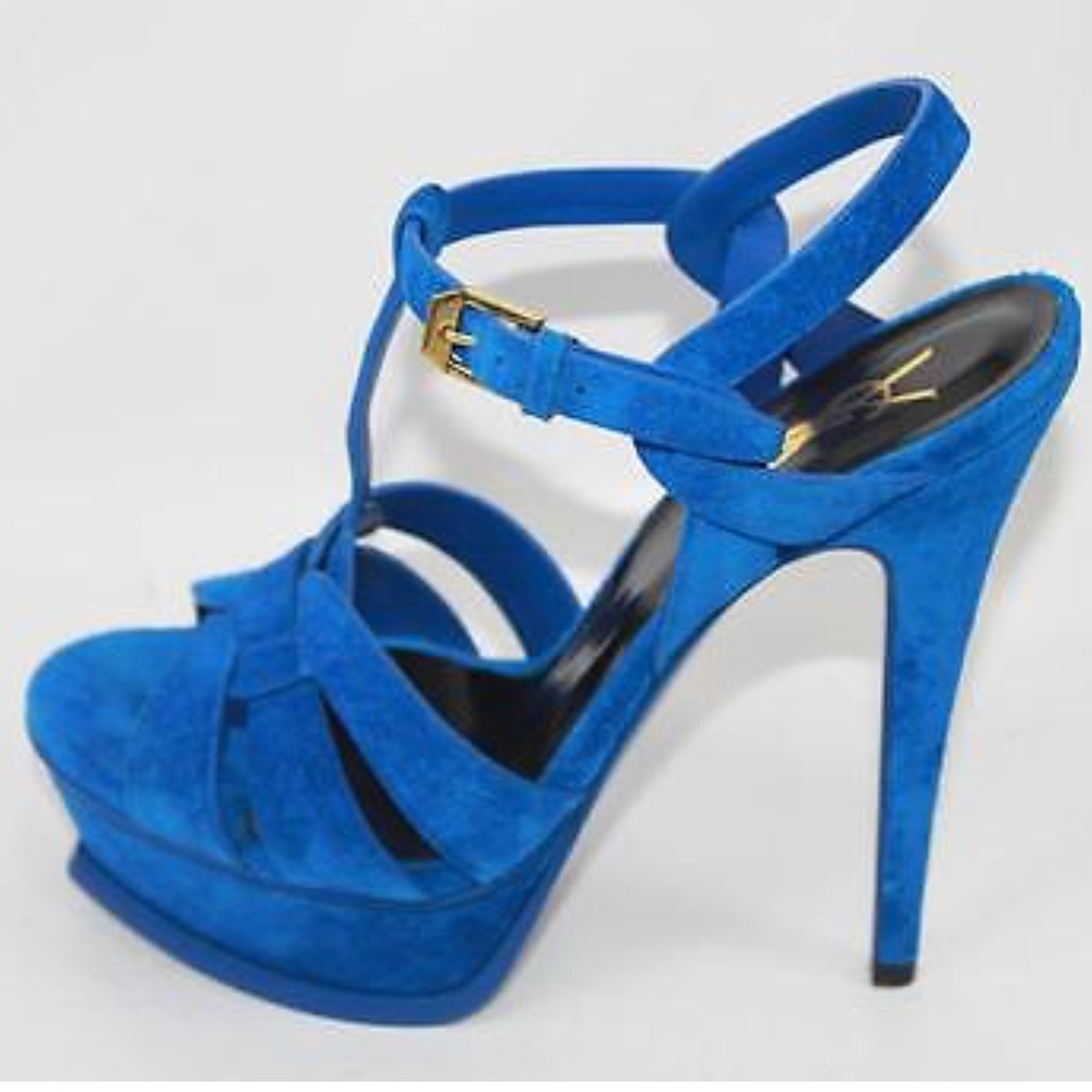 YSL suede electric blue Tribute sandal